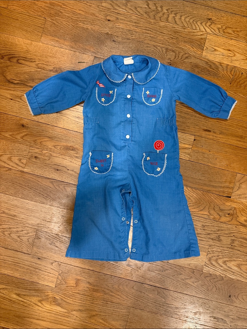 Kids Blue Embroidered Cotton Romper nannekins by Nannette